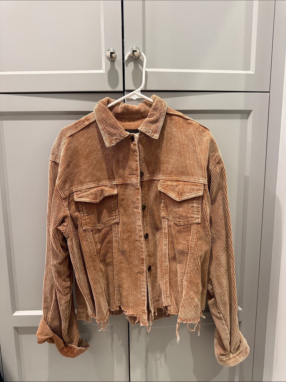 Corduroy Button-Front Jacket in Tan